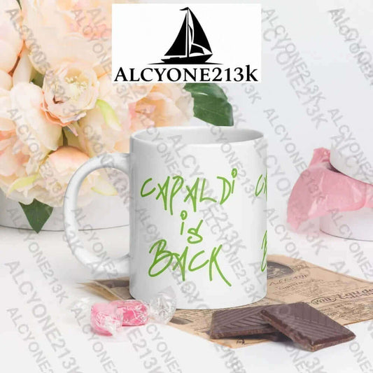 Capaldi Is Back: Discover the Exclusive Lewis Capaldi Mug for Your Drinkware Collection with chocolate and candy.