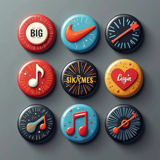 Design a Music Badge Set Fans Love to Wear and Trade featuring colorful music-themed badges.