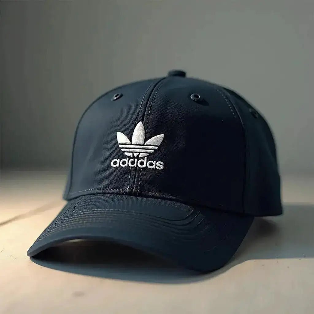 How to Select the Ideal Embroidered Logo Caps for Branding with a navy Adidas cap featuring logo.