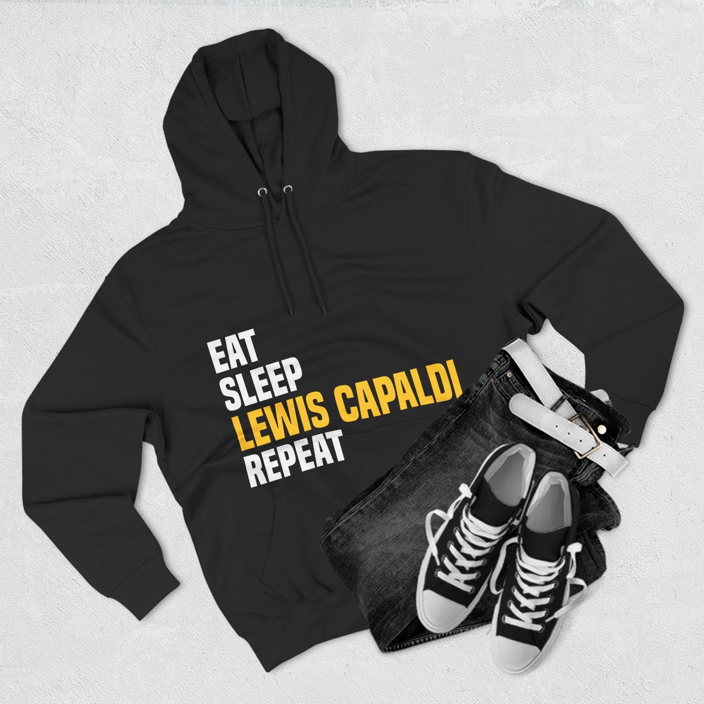 Lewis Capaldi Three-Panel Fleece Hoodie - Eat sleep Lewis Capaldi repeat