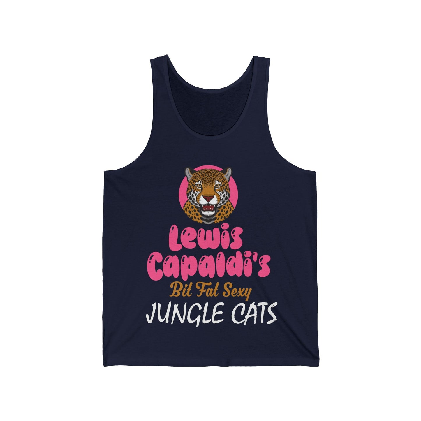 Lewis Capaldi Unisex Jersey Tank Top - Big Fat Sexy Jungle Cats - S / Navy - Tank Top