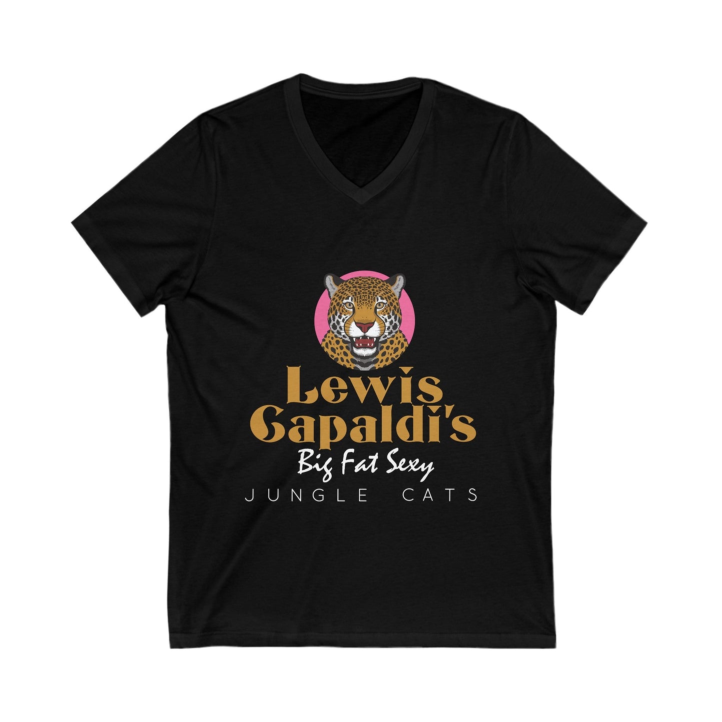 Lewis Capaldi Unisex Jersey Short Sleeve V-Neck - Big Fat Sexy Jungle Cats - S / Black - V-neck