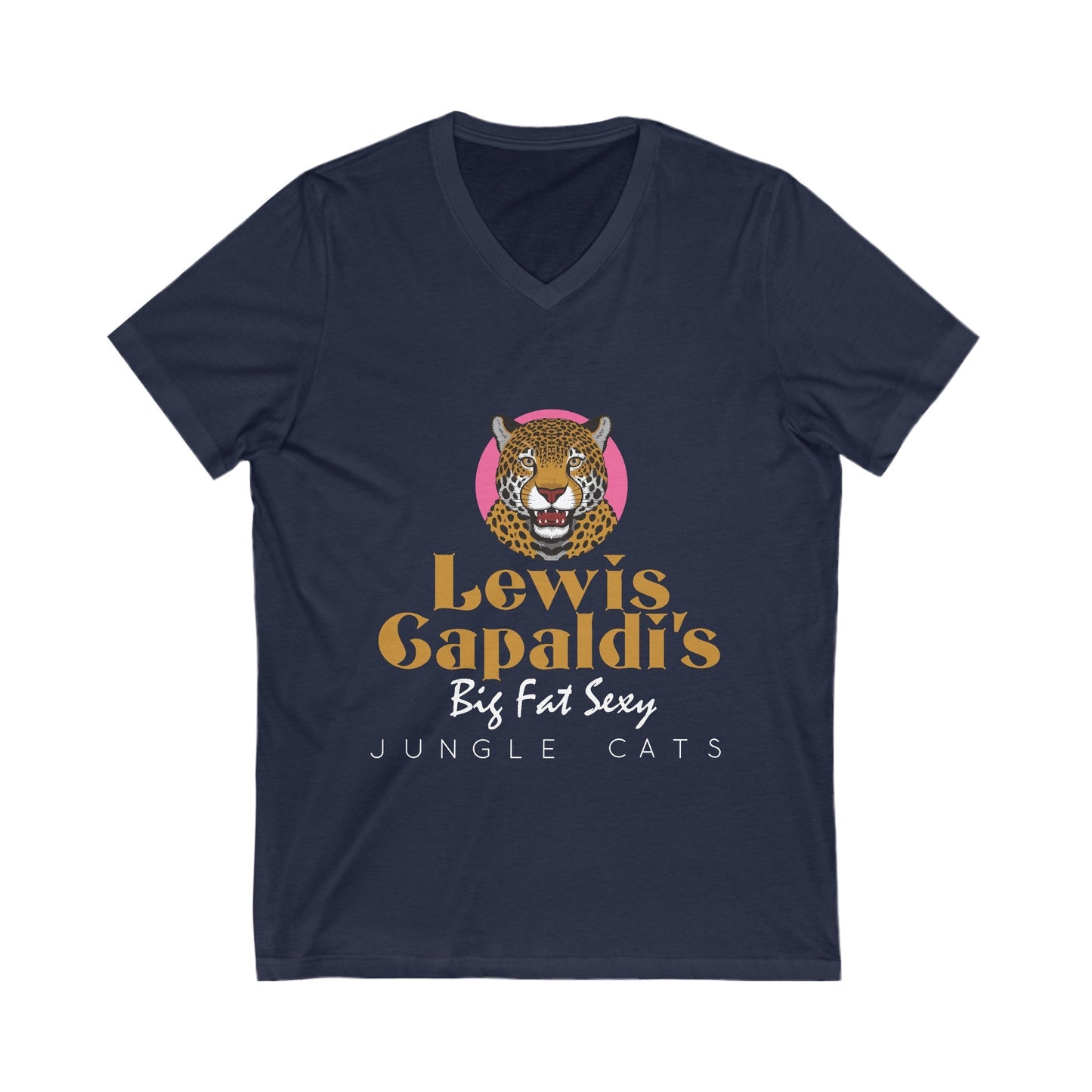 Lewis Capaldi Unisex Jersey Short Sleeve V-Neck - Big Fat Sexy Jungle Cats - S / Navy - V-neck