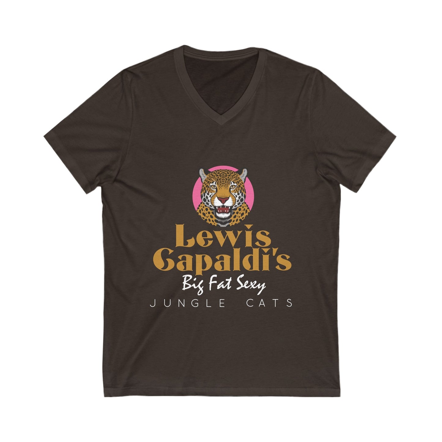 Lewis Capaldi Unisex Jersey Short Sleeve V-Neck - Big Fat Sexy Jungle Cats - S / Brown - V-neck