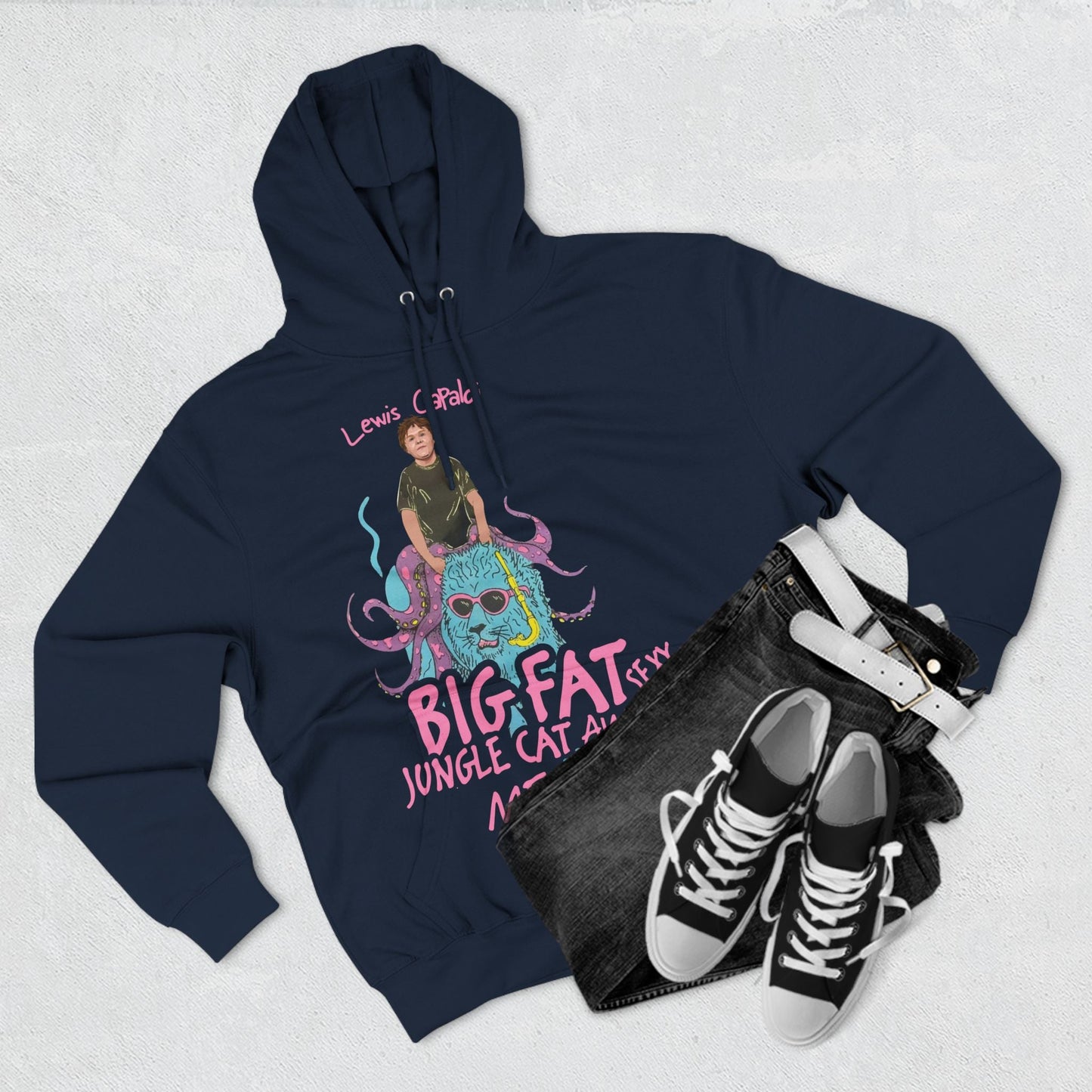 Lewis Capaldi Three-Panel Fleece Hoodie - Big Fat Sexy jungle cats