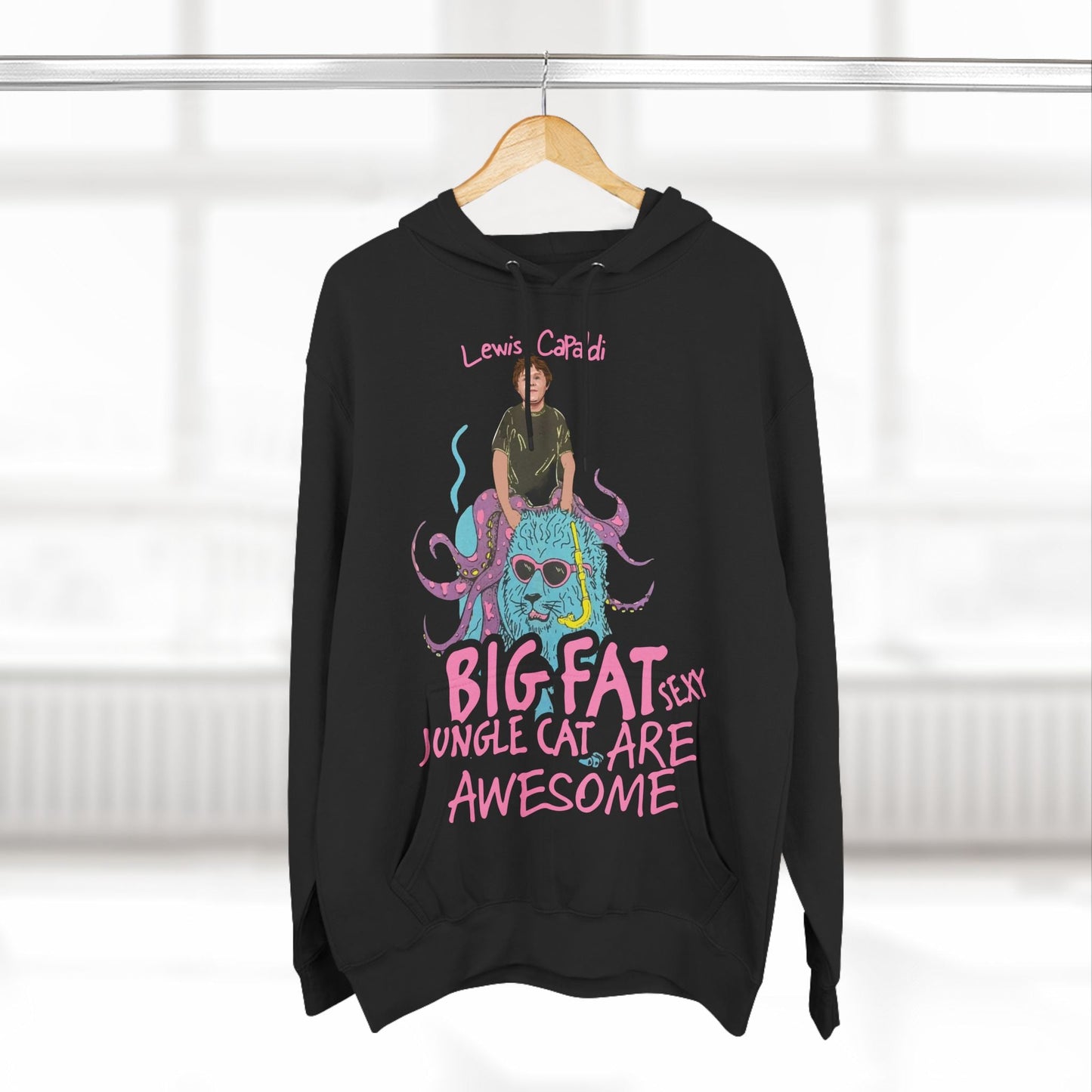 Lewis Capaldi Three-Panel Fleece Hoodie - Big Fat Sexy jungle cats