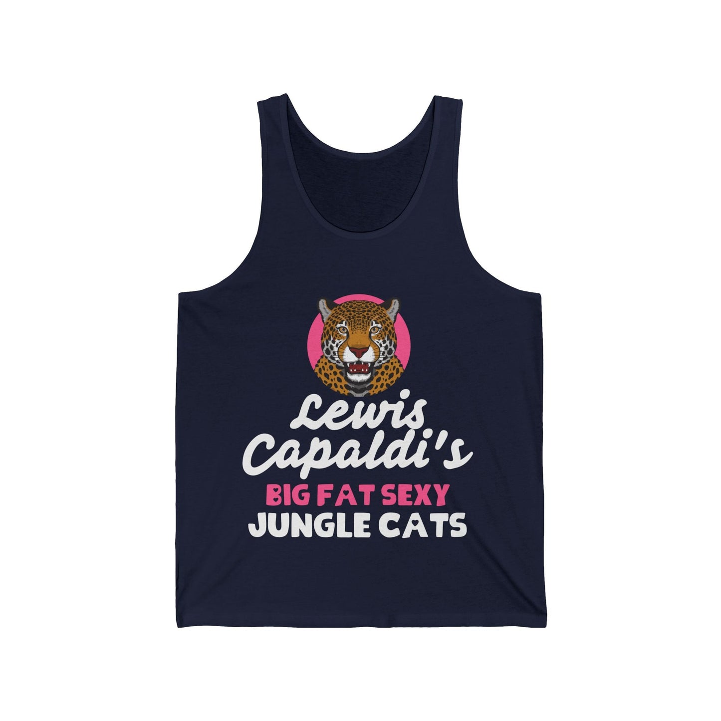 Lewis Capaldi Unisex Jersey Tank Top - Big Fat Sexy Jungle Cats - S / Navy - Tank Top