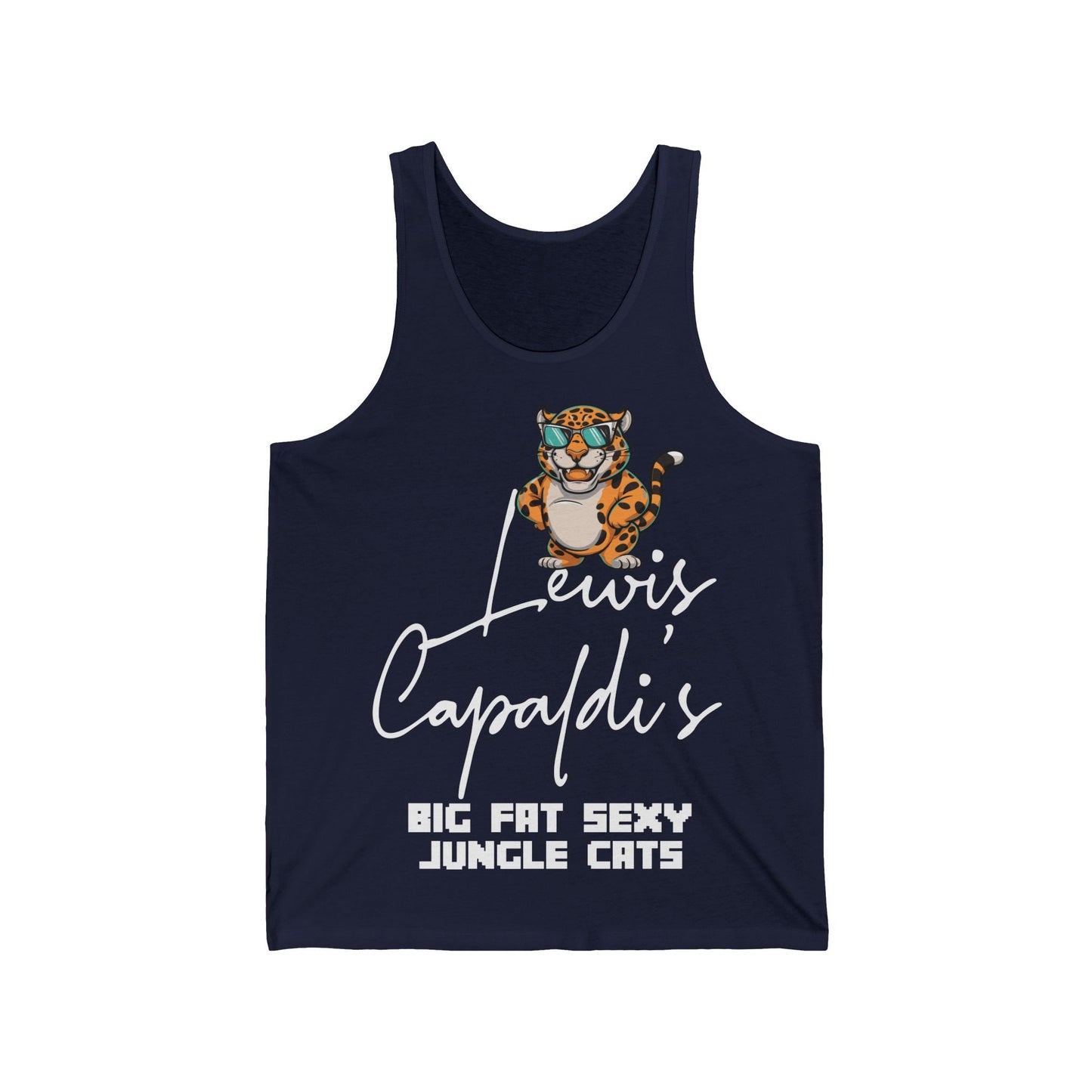 Lewis Capaldi Unisex Jersey Tank Top - Big Fat Sexy Jungle Cats - S / Navy - Tank Top