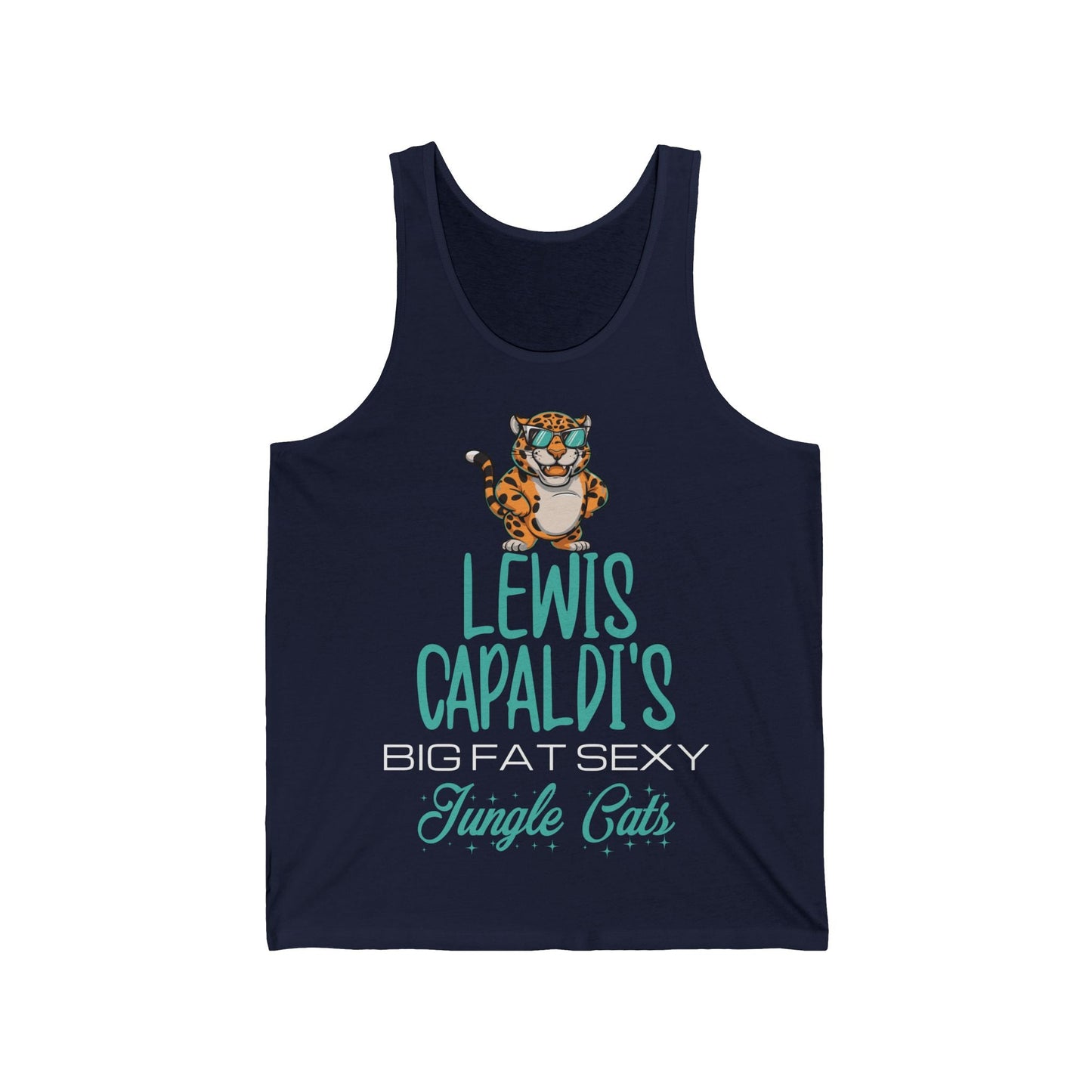 Lewis Capaldi Unisex Jersey Tank Top - Big Fat Sexy Jungle Cats - S / Navy - Tank Top