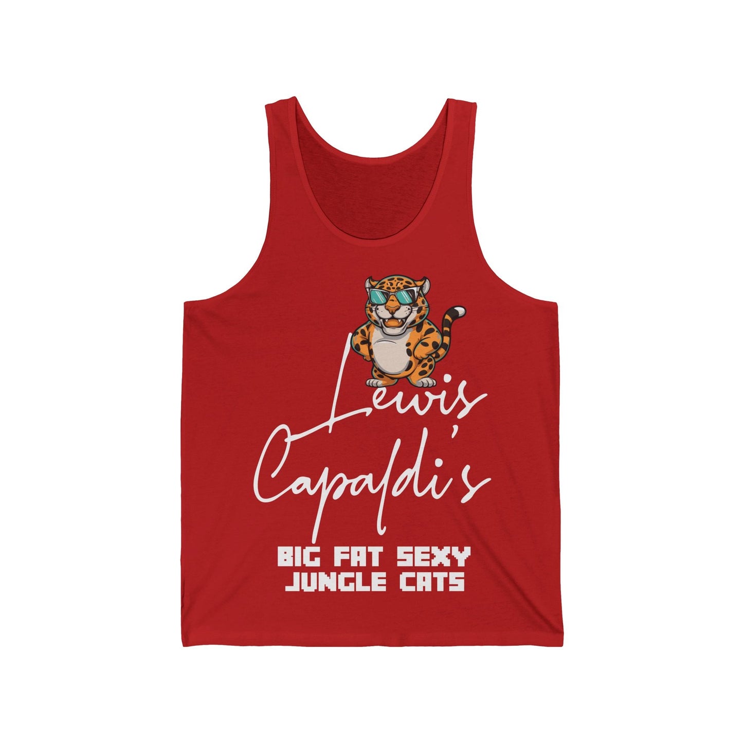 Lewis Capaldi Unisex Jersey Tank Top - Big Fat Sexy Jungle Cats - S / Red - Tank Top