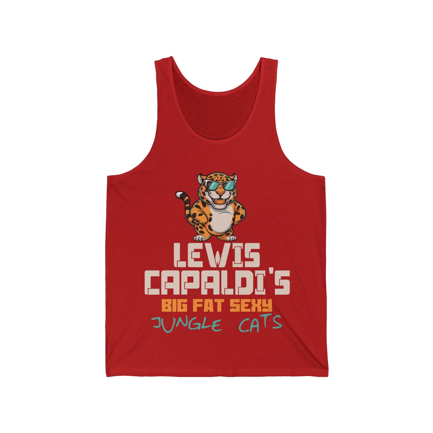 Lewis Capaldi Unisex Jersey Tank Top - Big Fat Sexy Jungle Cats - S / Red - Tank Top