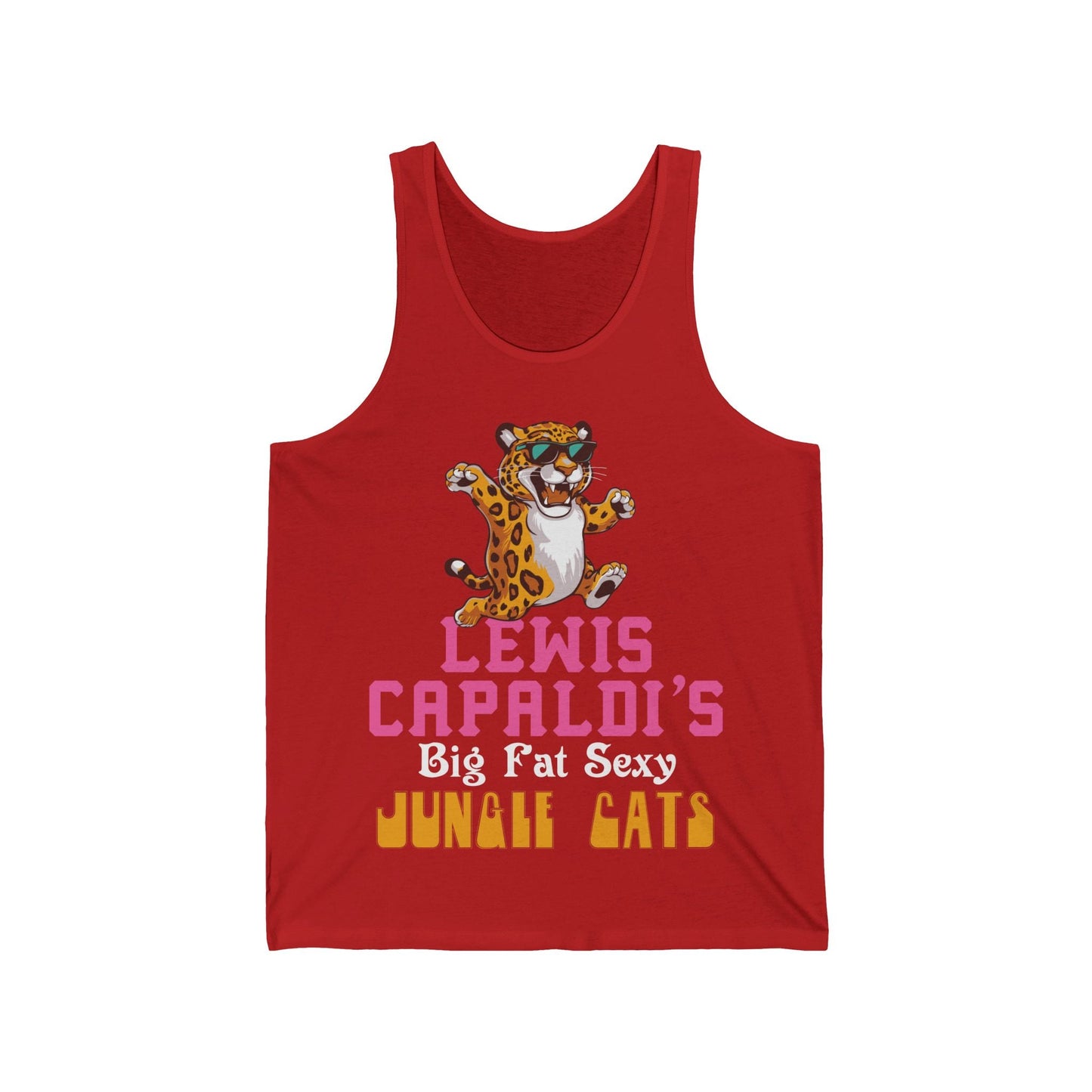 Lewis Capaldi Unisex Jersey Tank Top - Big Fat Sexy Jungle Cats - S / Red - Tank Top