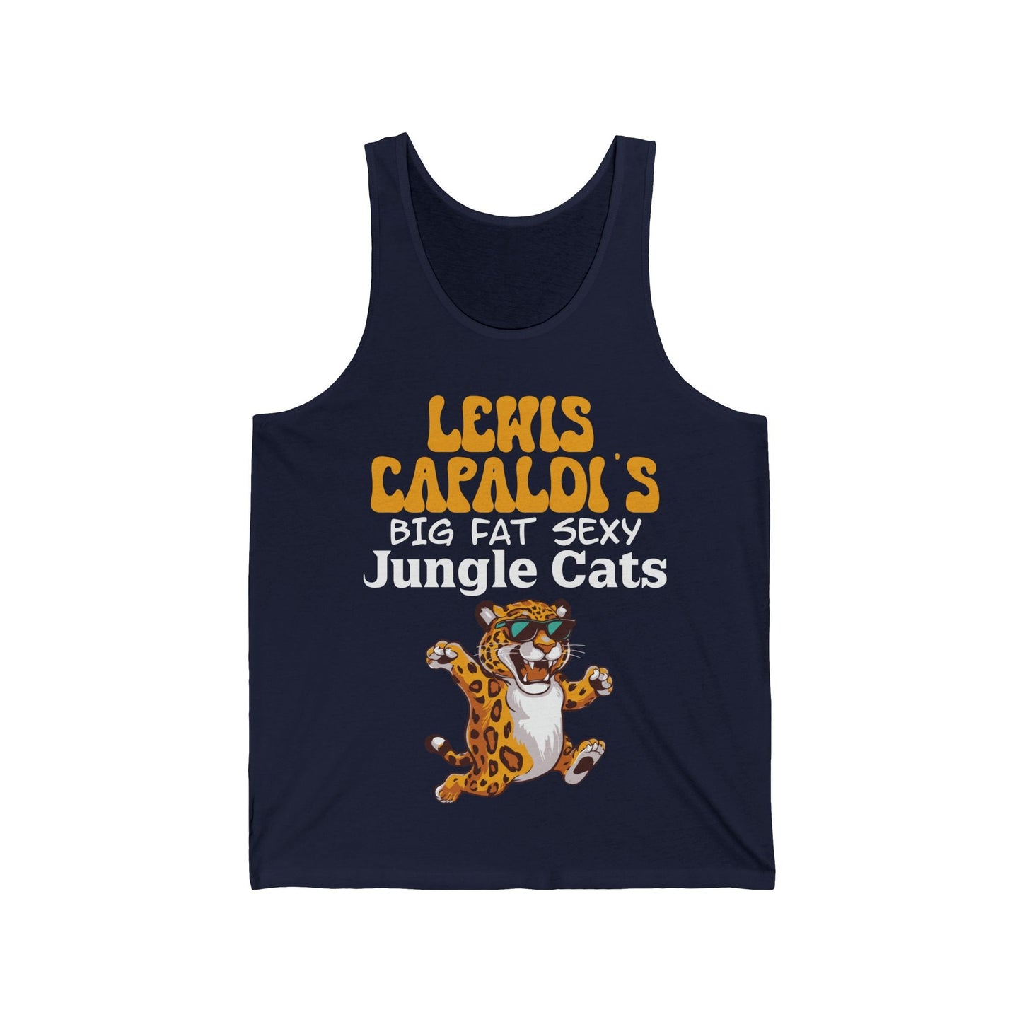 Lewis Capaldi Unisex Jersey Tank Top - Big Fat Sexy Jungle Cats - S / Navy - Tank Top