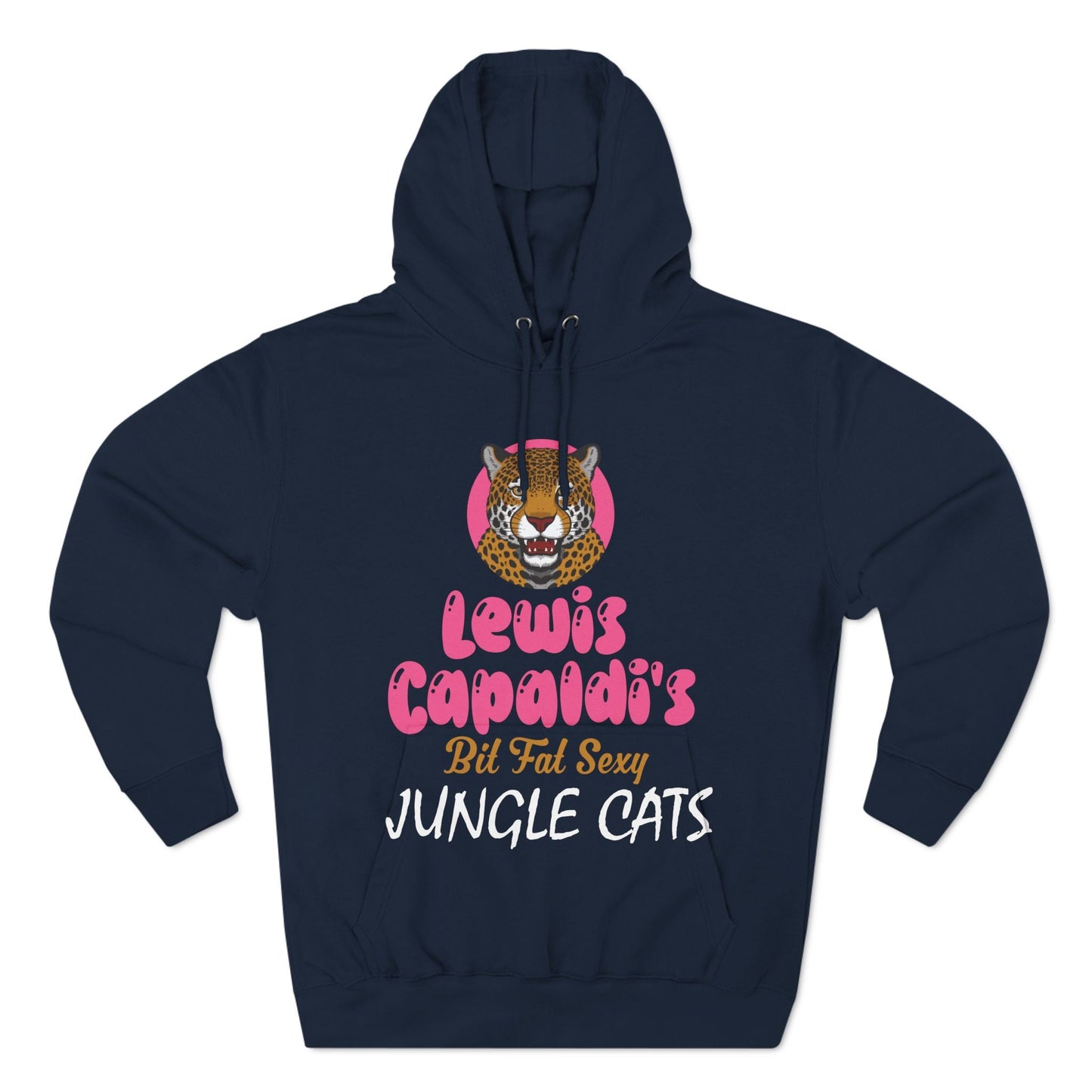 Lewis Capaldi Three-Panel Fleece Hoodie - Big Fat Sexy Jungle Cats - Navy / S - Hoodie