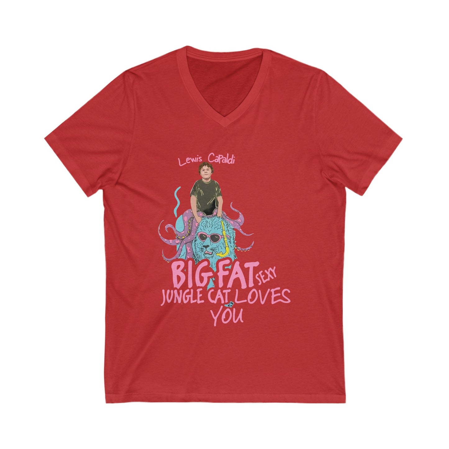 Lewis Capaldi Unisex Jersey Short Sleeve V-Neck Tee - Big Fat Sexy jungle cats