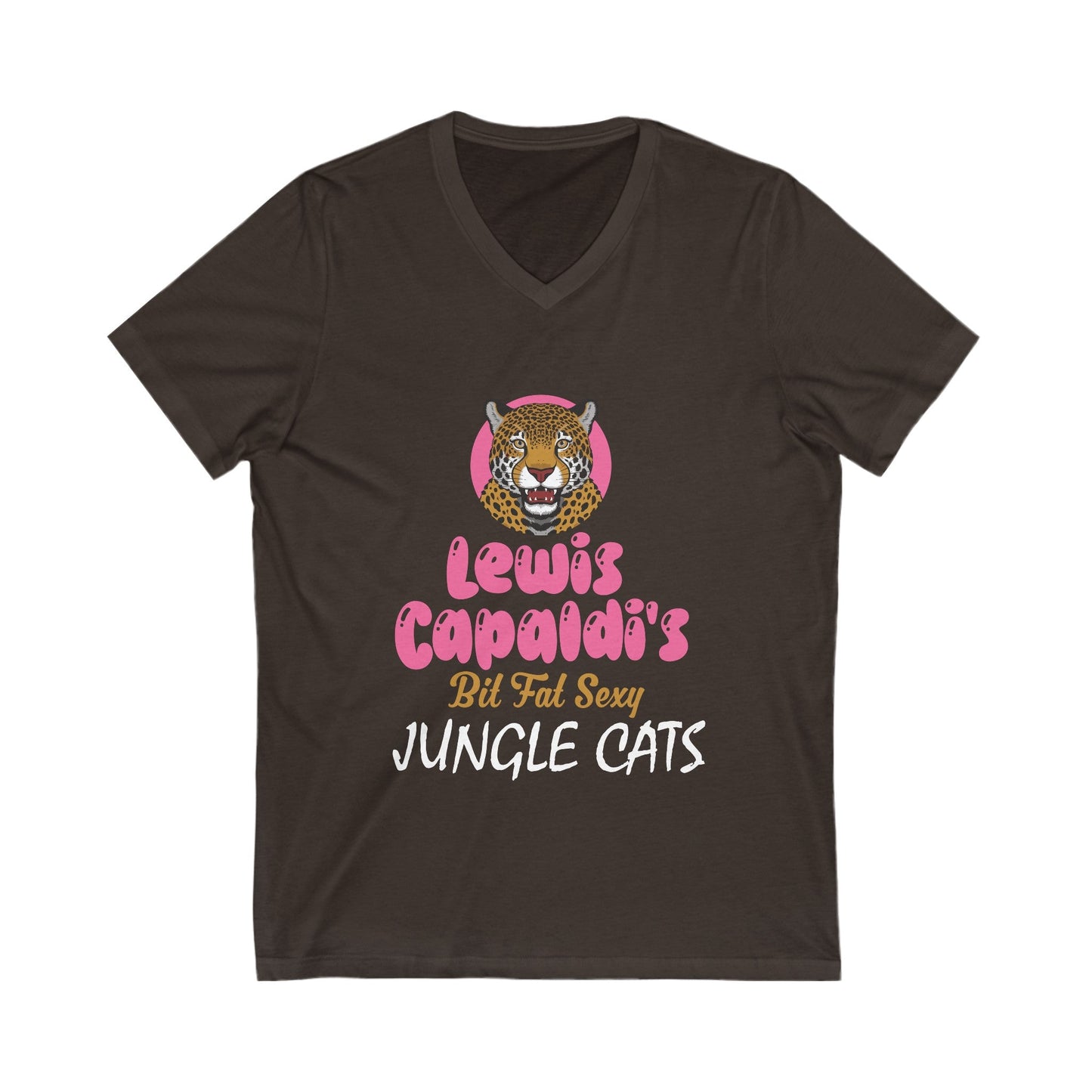 Lewis Capaldi Unisex Jersey Short Sleeve V-Neck - Big Fat Sexy Jungle Cats - S / Brown - V-neck