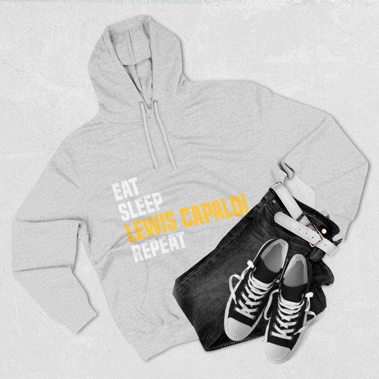 Lewis Capaldi Three-Panel Fleece Hoodie - Eat sleep Lewis Capaldi repeat