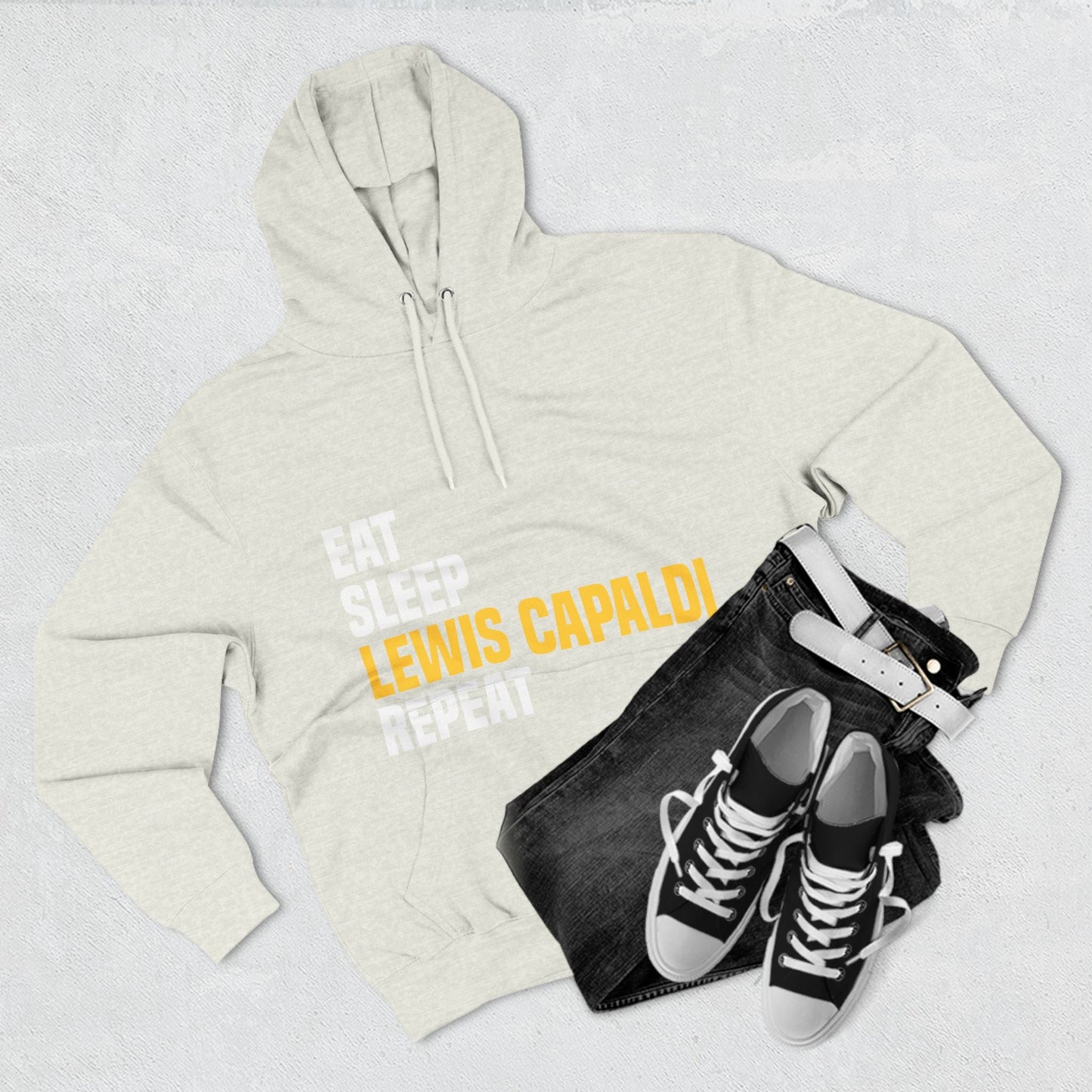 Lewis Capaldi Three-Panel Fleece Hoodie - Eat sleep Lewis Capaldi repeat