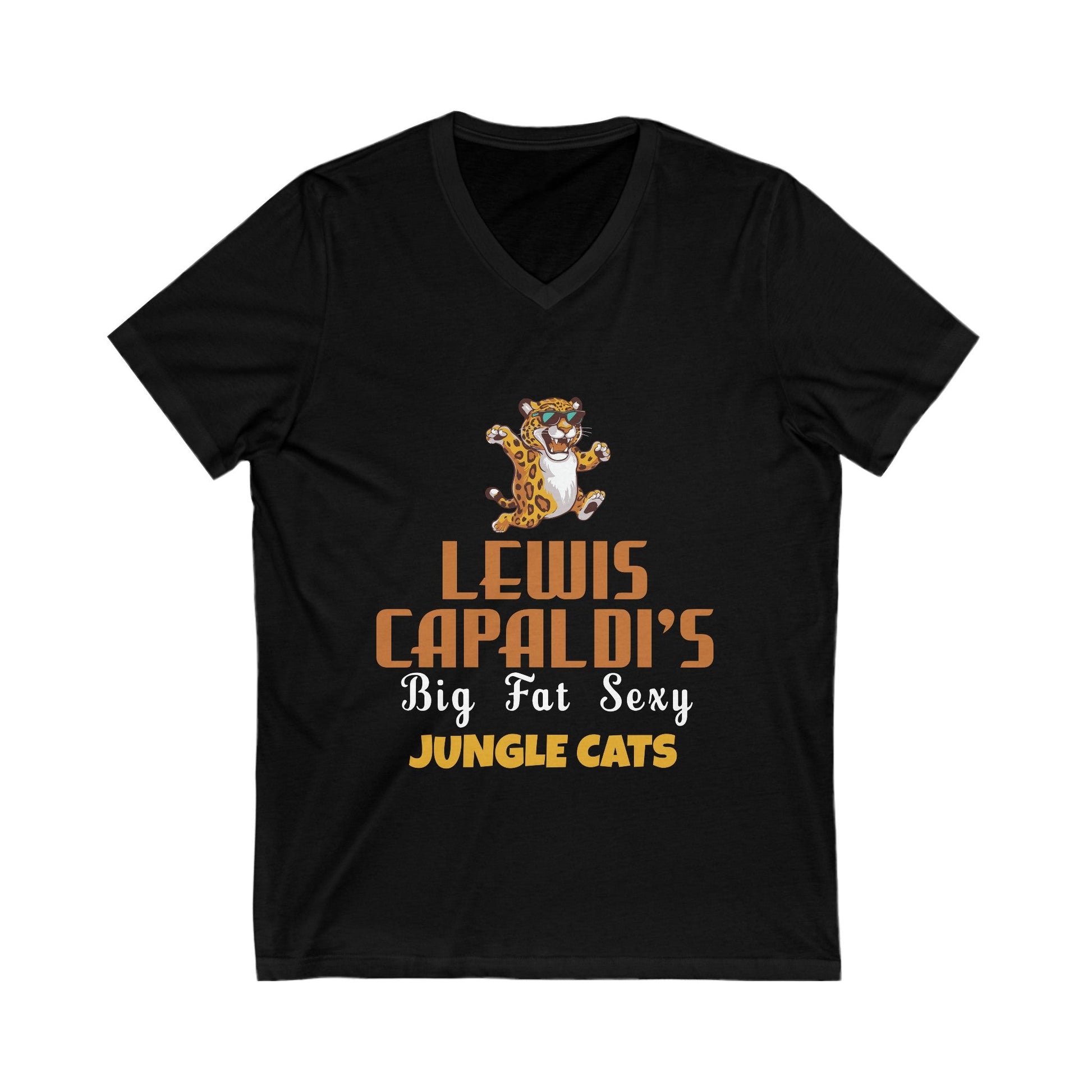 Lewis Capaldi Unisex Jersey Short Sleeve V-Neck - Big Fat Sexy Jungle Cats - S / Black - V-neck