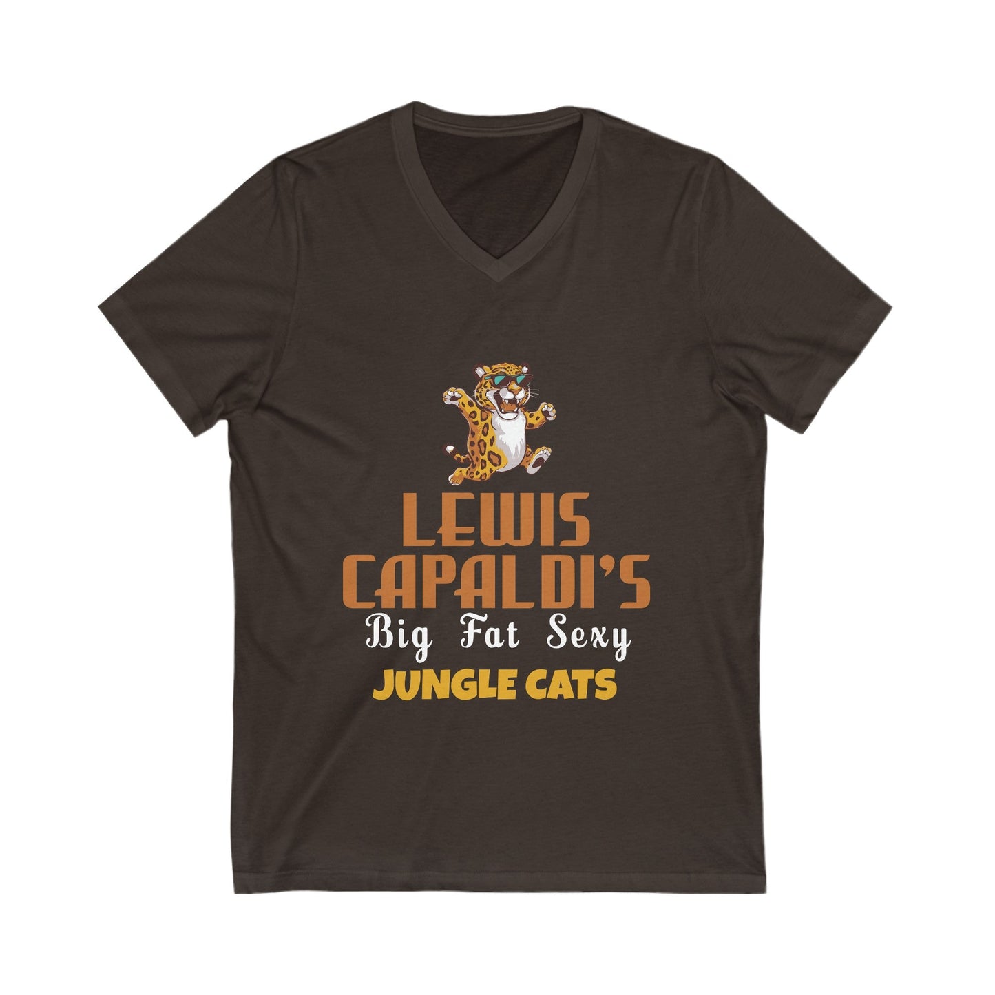 Lewis Capaldi Unisex Jersey Short Sleeve V-Neck - Big Fat Sexy Jungle Cats - S / Brown - V-neck