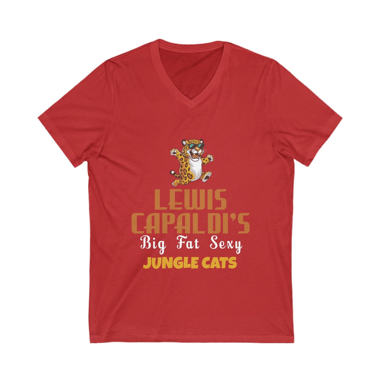 Lewis Capaldi Unisex Jersey Short Sleeve V-Neck - Big Fat Sexy Jungle Cats - M / Red - V-neck