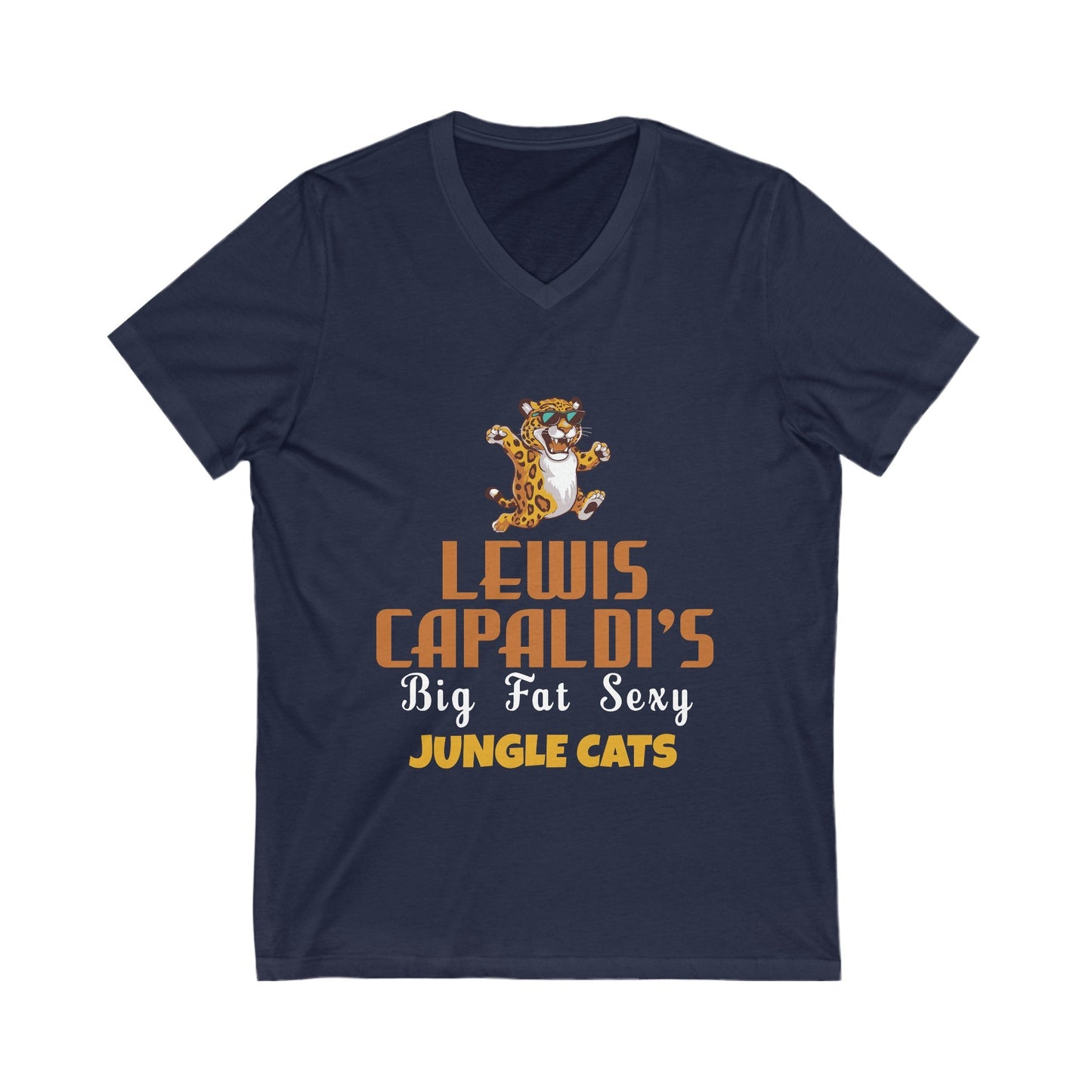 Lewis Capaldi Unisex Jersey Short Sleeve V-Neck - Big Fat Sexy Jungle Cats - S / Navy - V-neck