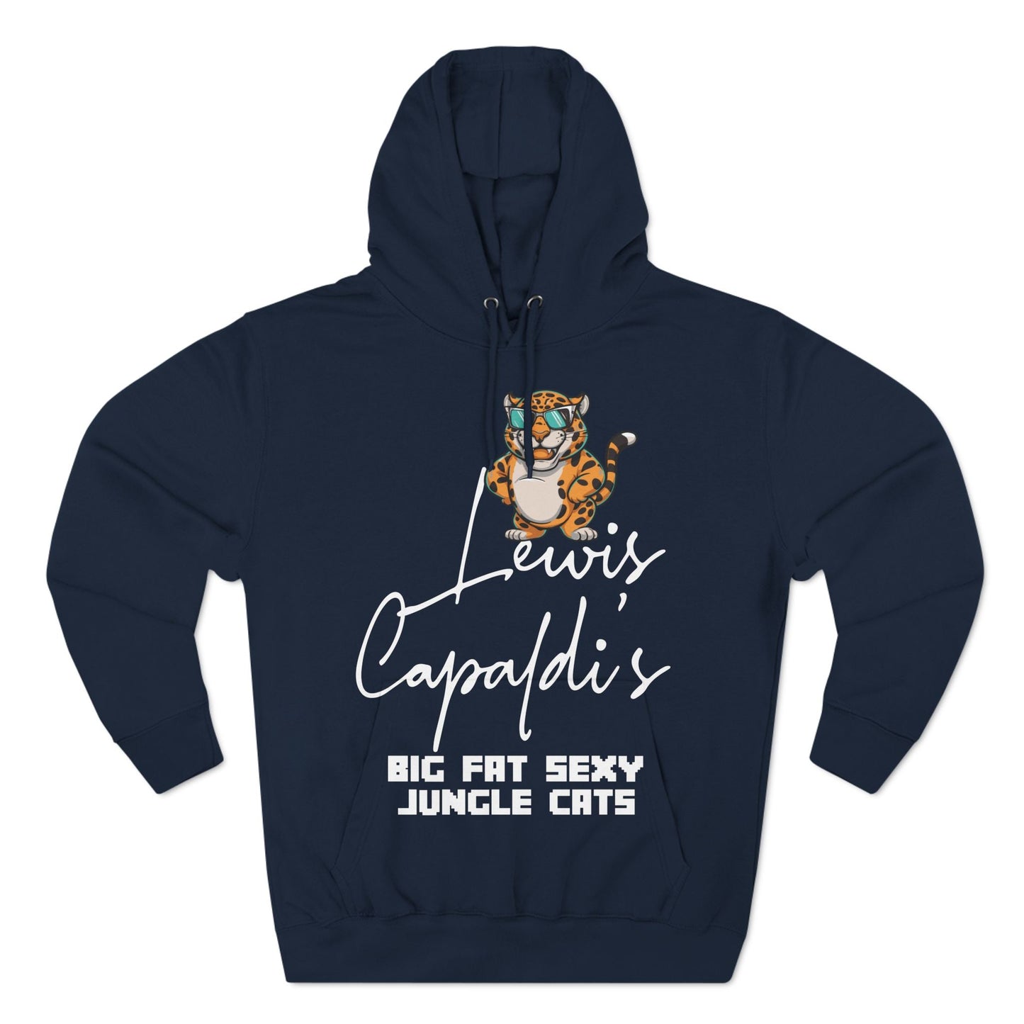 Lewis Capaldi Three-Panel Fleece Hoodie - Big Fat Sexy Jungle Cats - Navy / S - Hoodie