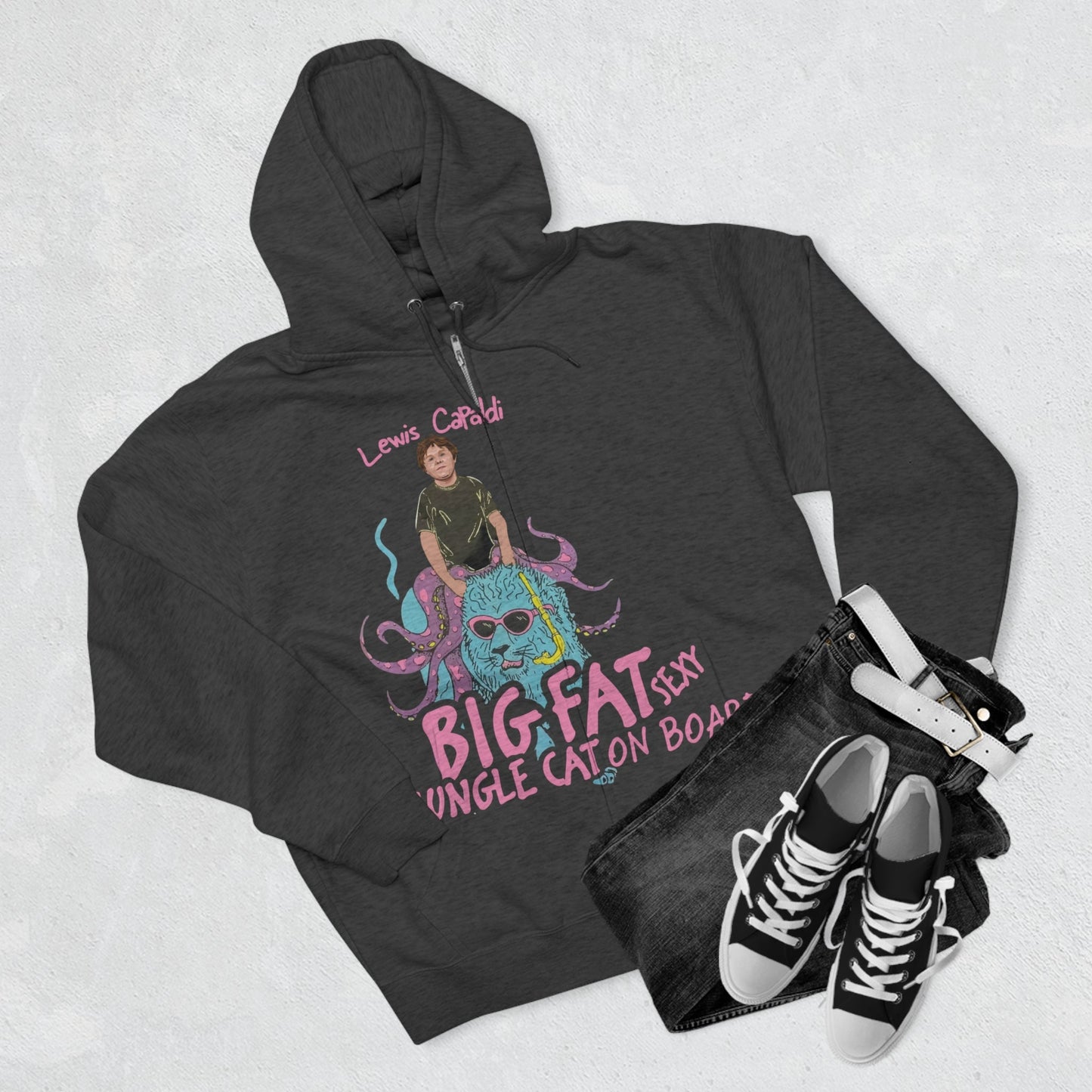 Lewis Capaldi Unisex Zip Hoodie - Big Fat Sexy Jungle Cats