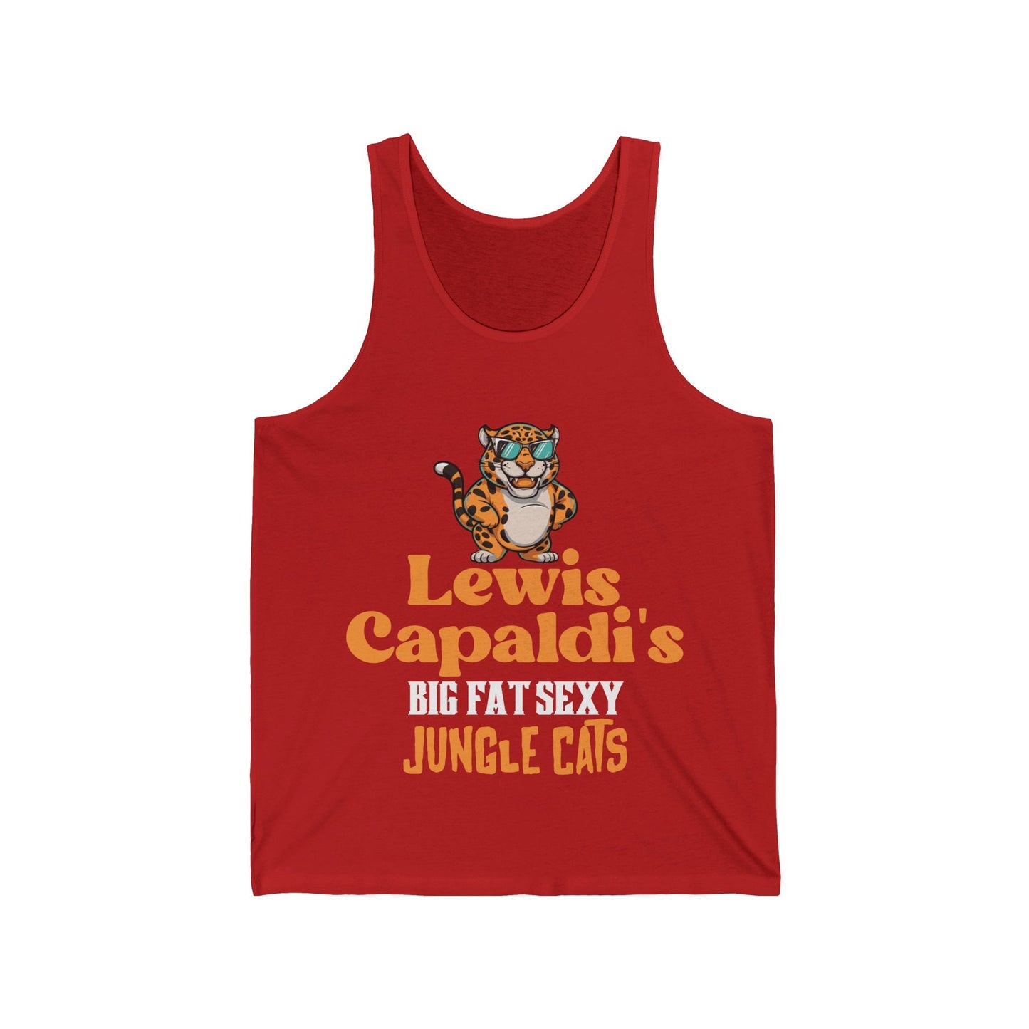 Lewis Capaldi Unisex Jersey Tank Top - Big Fat Sexy Jungle Cats - S / Red - Tank Top