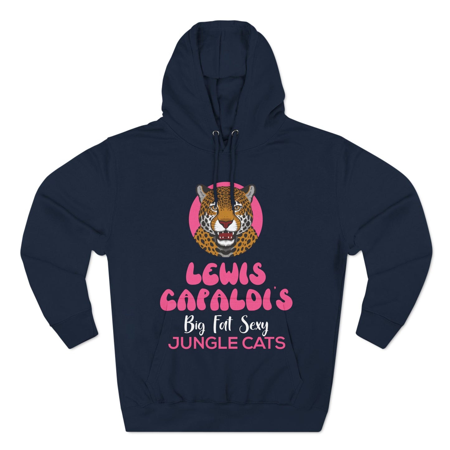 Lewis Capaldi Three-Panel Fleece Hoodie - Big Fat Sexy Jungle Cats - Navy / S - Hoodie