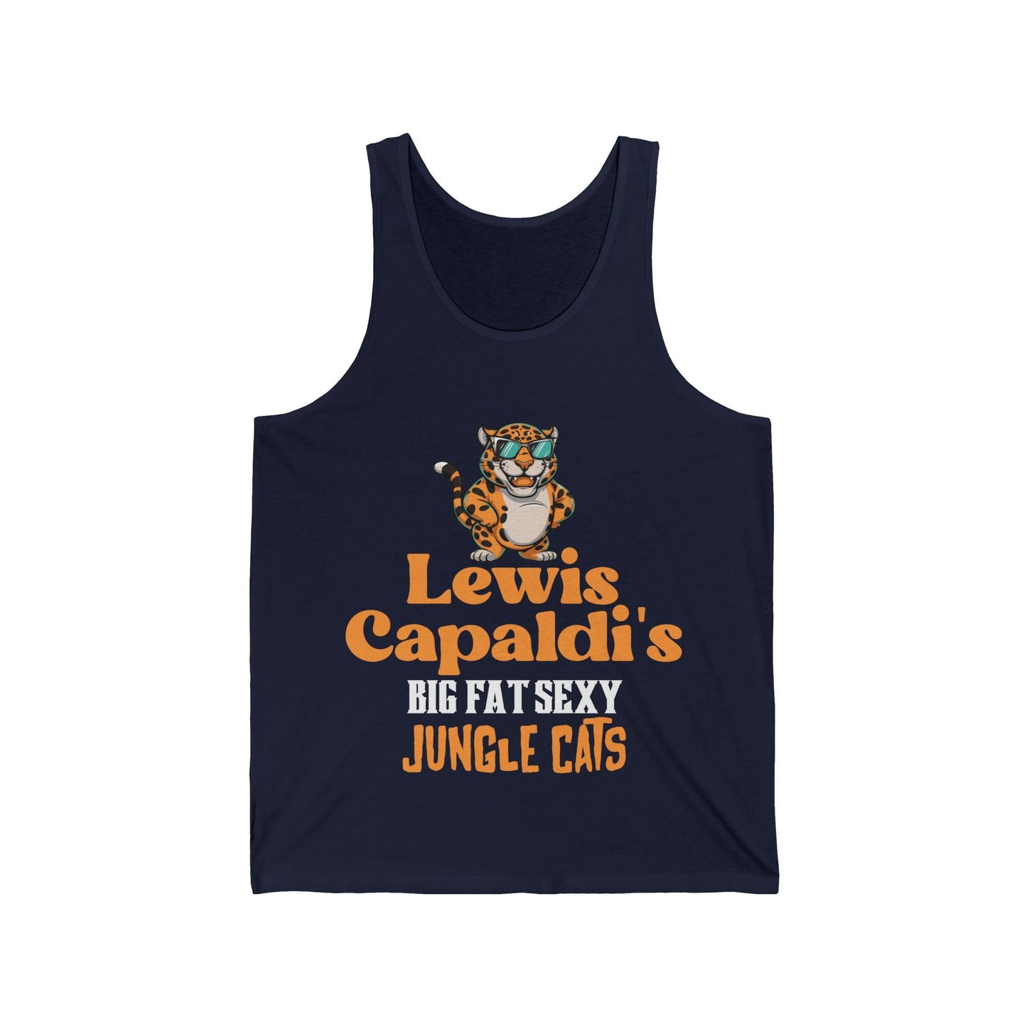 Lewis Capaldi Unisex Jersey Tank Top - Big Fat Sexy Jungle Cats - S / Navy - Tank Top