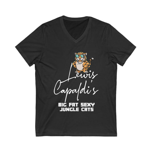 Lewis Capaldi Unisex Jersey Short Sleeve V-Neck - Big Fat Sexy Jungle Cats - S / Dark Grey Heather - V-neck