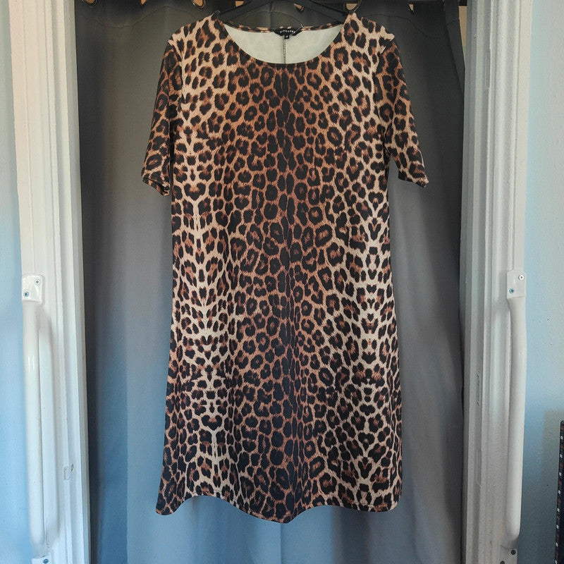Peacocks Size 12 Leopard Print T Shirt Dress Brown Animal Pattern