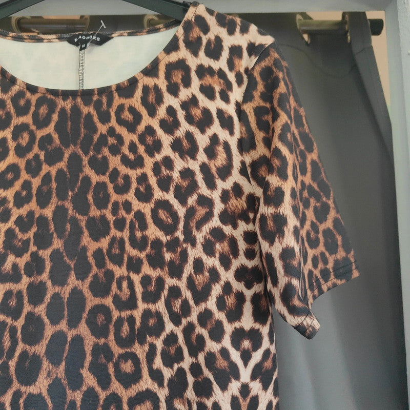 Peacocks Size 12 Leopard Print T Shirt Dress Brown Animal Pattern