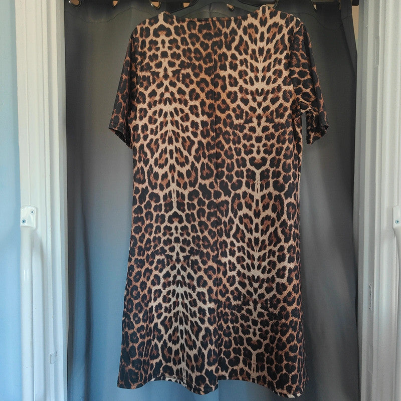 Peacocks Size 12 Leopard Print T Shirt Dress Brown Animal Pattern