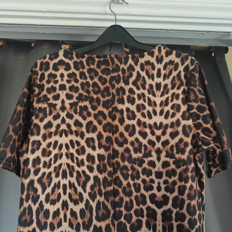 Peacocks Size 12 Leopard Print T Shirt Dress Brown Animal Pattern