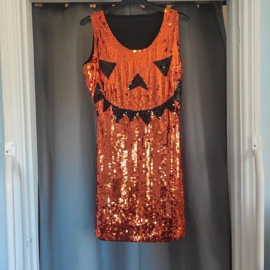 Halloween Orange Sequin Pumpkin Dress Fancy Dress Costume Size M/L