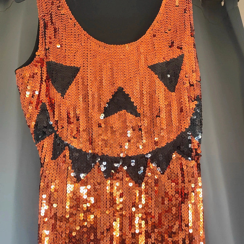 Halloween Orange Sequin Pumpkin Dress Fancy Dress Costume Size M/L
