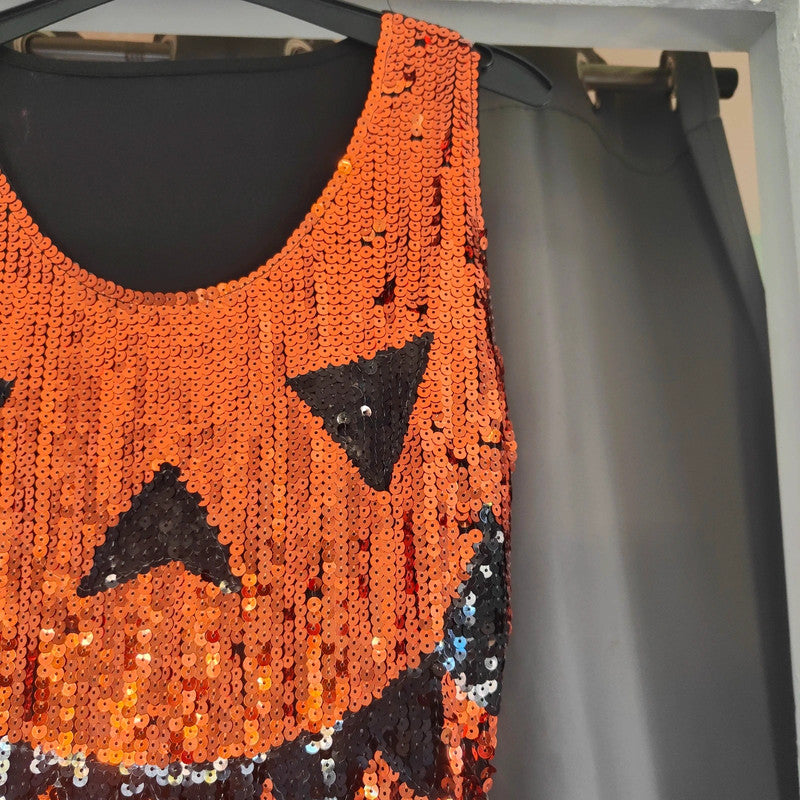 Halloween Orange Sequin Pumpkin Dress Fancy Dress Costume Size M/L