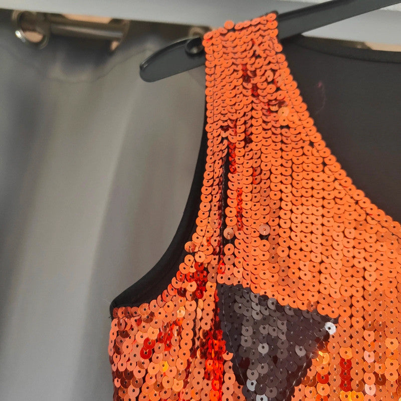 Halloween Orange Sequin Pumpkin Dress Fancy Dress Costume Size M/L