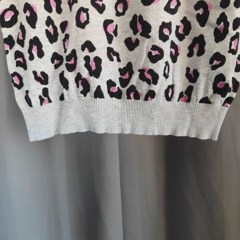 Next Size M Leopard Print Knitted Vest Grey Pink Animal Print Sweater Tank