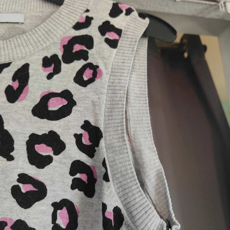 Next Size M Leopard Print Knitted Vest Grey Pink Animal Print Sweater Tank