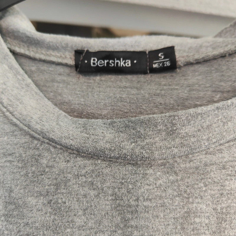 Bershka Size S Grey Slogan Sweatshirt Dress Black Tulle Hem Mini Dress