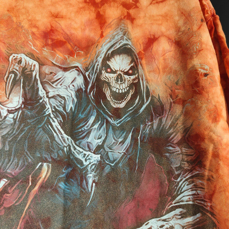 Wild Orange Tie Dye Grim Reaper Graphic T-Shirt XL Oversized Goth Tee