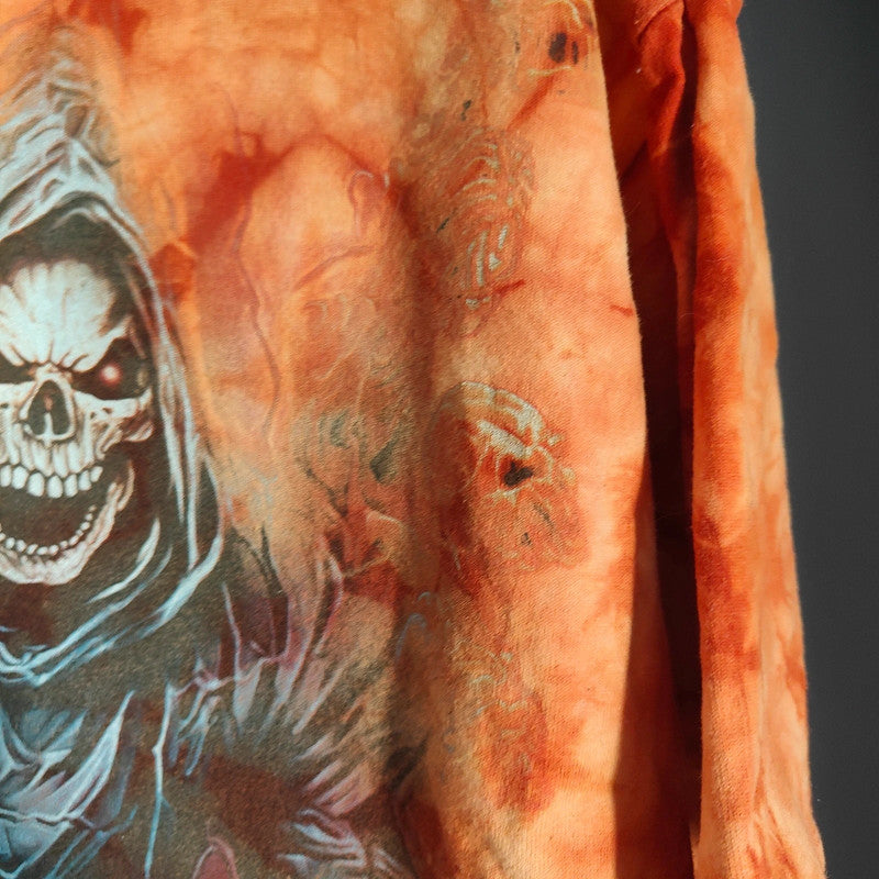 Wild Orange Tie Dye Grim Reaper Graphic T-Shirt XL Oversized Goth Tee