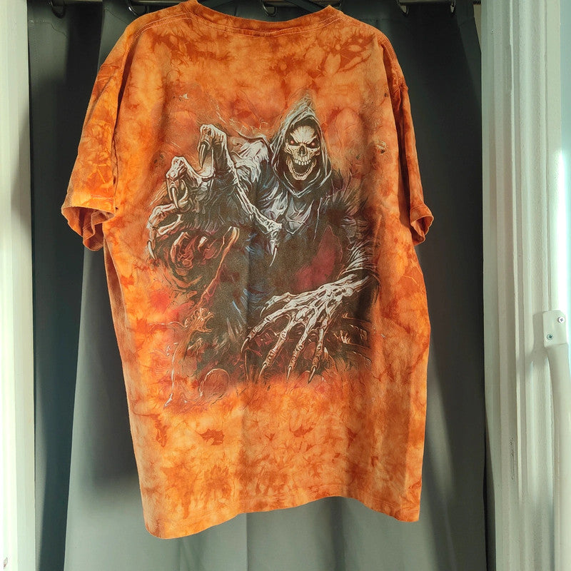 Wild Orange Tie Dye Grim Reaper Graphic T-Shirt XL Oversized Goth Tee