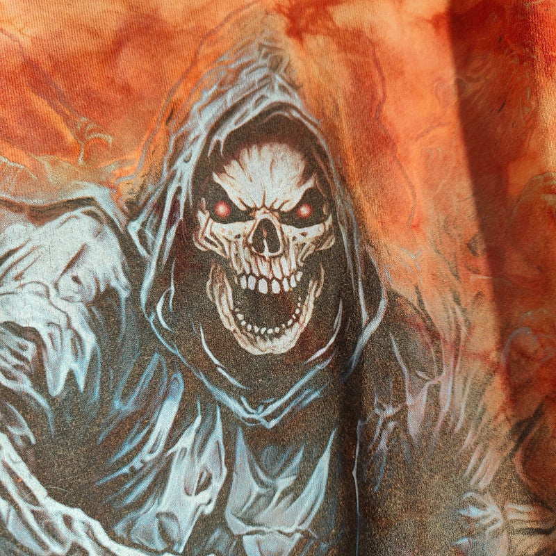 Wild Orange Tie Dye Grim Reaper Graphic T-Shirt XL Oversized Goth Tee