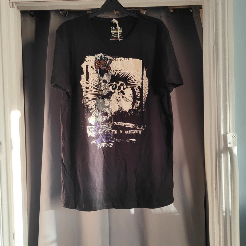 Blend Black Punk Rock Graphic T Shirt Extra Large Xl Skull Mohawk Goth Tee