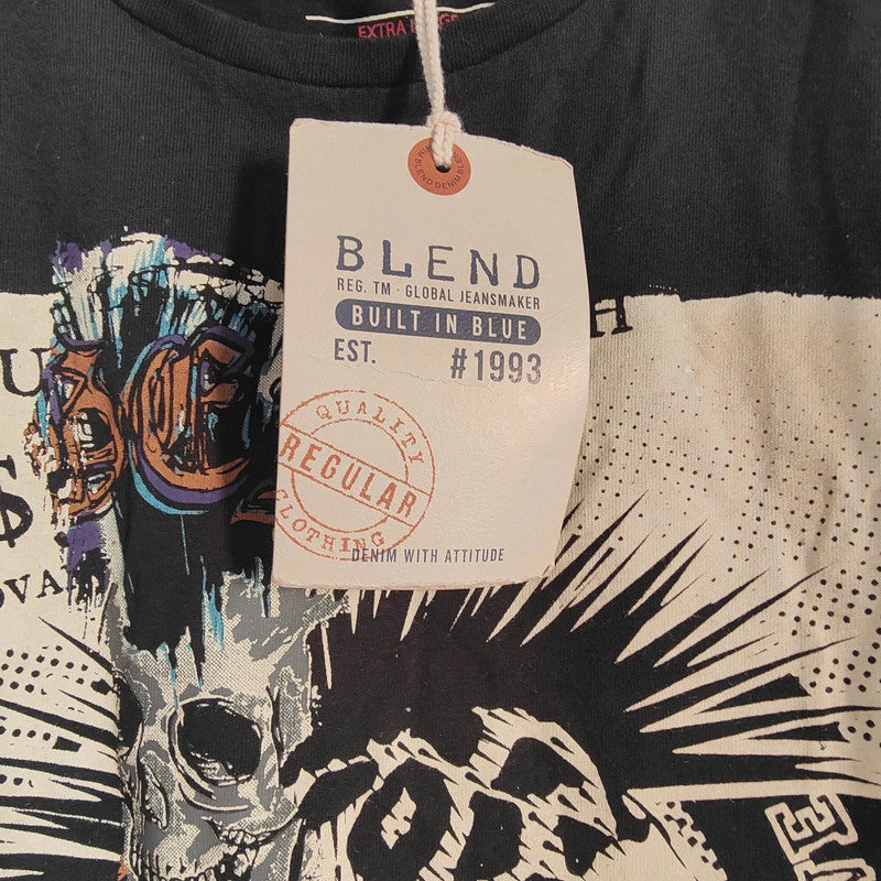 Blend Black Punk Rock Graphic T Shirt Extra Large Xl Skull Mohawk Goth Tee
