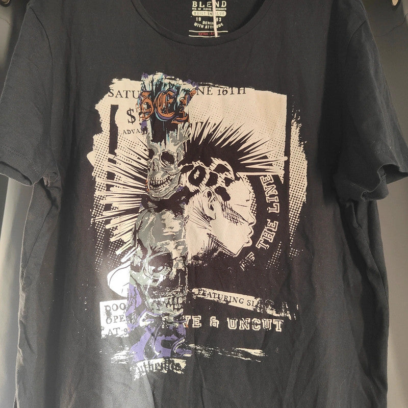 Blend Black Punk Rock Graphic T Shirt Extra Large Xl Skull Mohawk Goth Tee